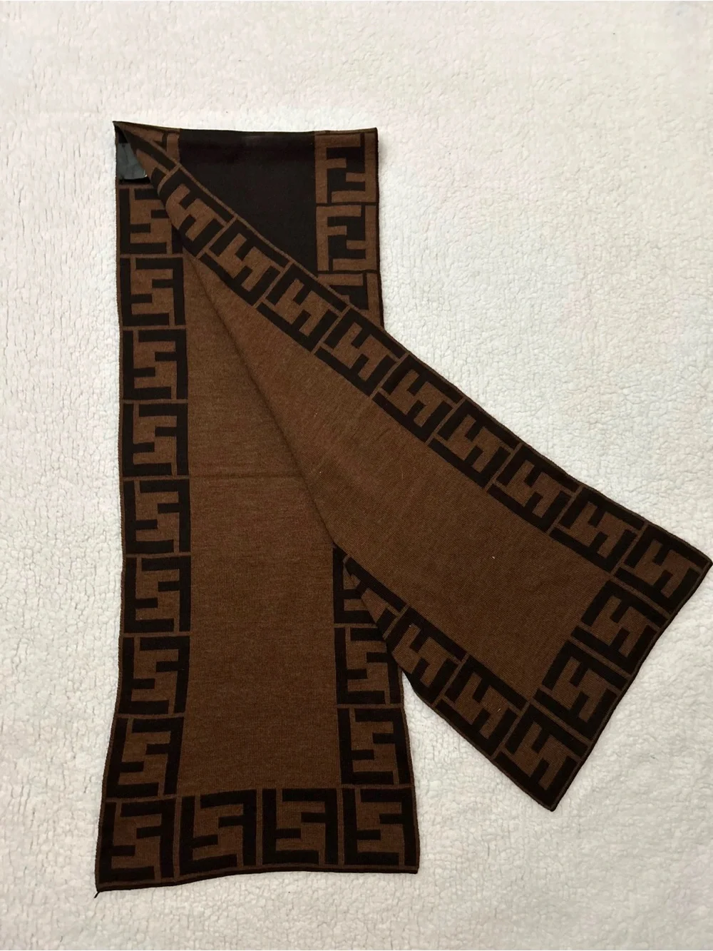 Fendi Brown and Black FF Border Wool Scarf